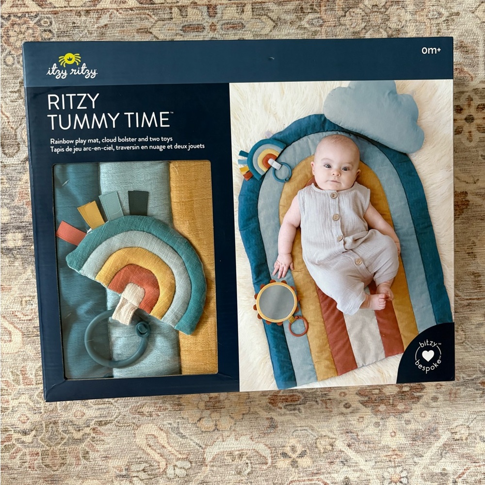 Itzy Ritzy Rainbow Tummy Time Mat - Teal, Mustard, Rust